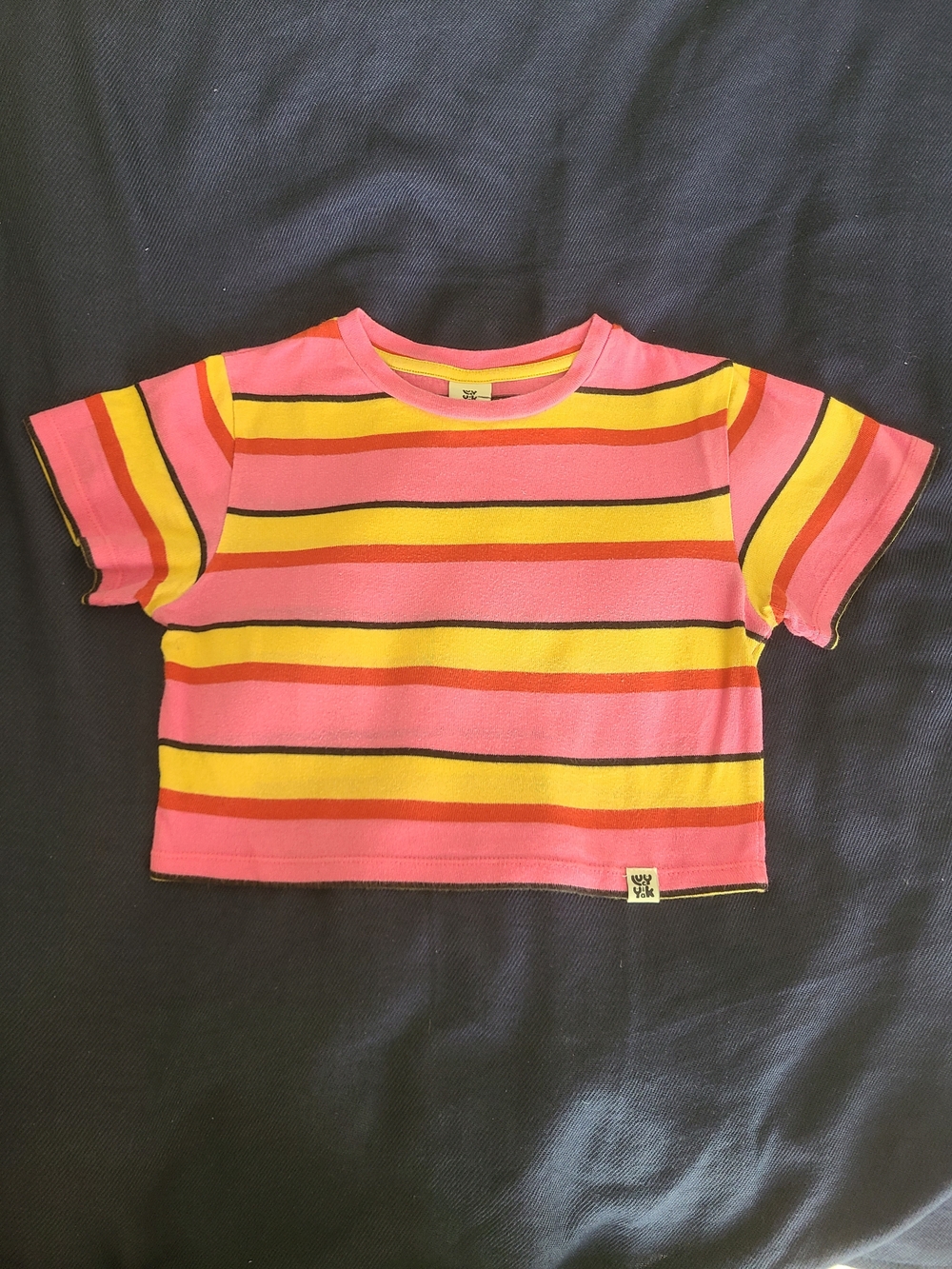 Lucy & Yak Pink, Orange, Yellow & Black Striped Crop Top Size S